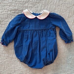TBBC, blue corduroy long sleeve bubble, 6-12m